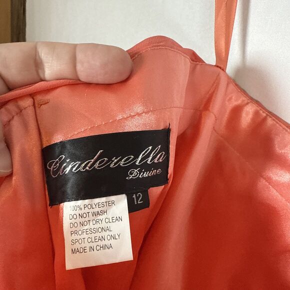 Cinderella Divine Strapless Coral Cocktail Dress Corset Back Size 12 Preowned - Picture 7 of 9